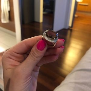 14K Gold Smokey Quartz Diamond Ring